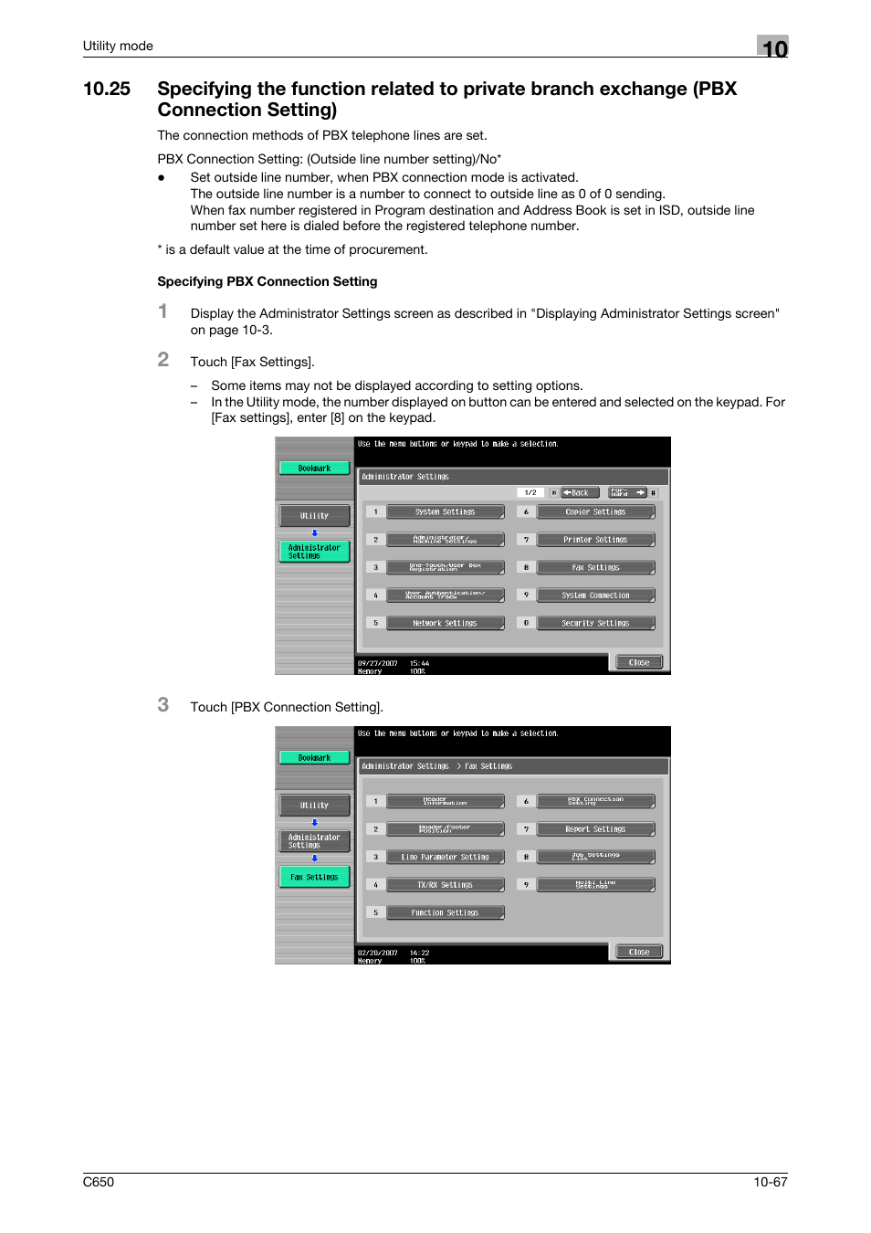 Specifying pbx connection setting | Konica Minolta FK-502 User Manual | Page 287 / 361