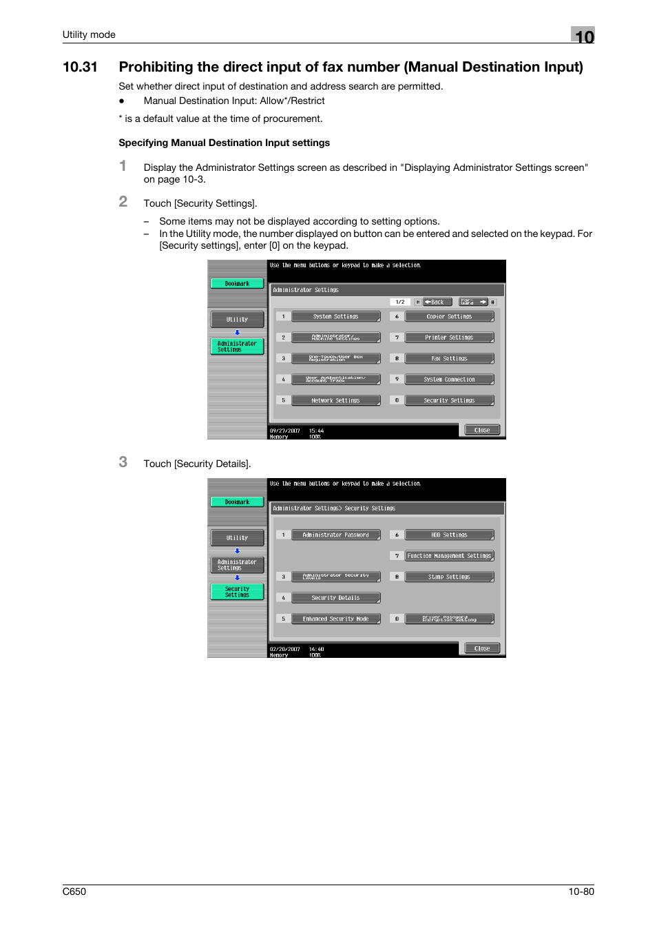 Specifying manual destination input settings | Konica Minolta FK-502 User Manual | Page 300 / 361