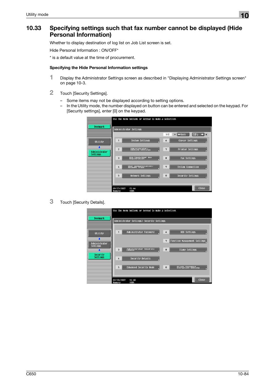 Specifying the hide personal information settings | Konica Minolta FK-502 User Manual | Page 304 / 361