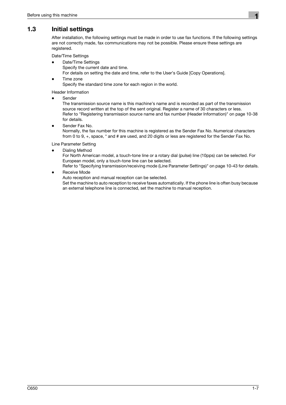 3 initial settings, Initial settings -7 | Konica Minolta FK-502 User Manual | Page 34 / 361