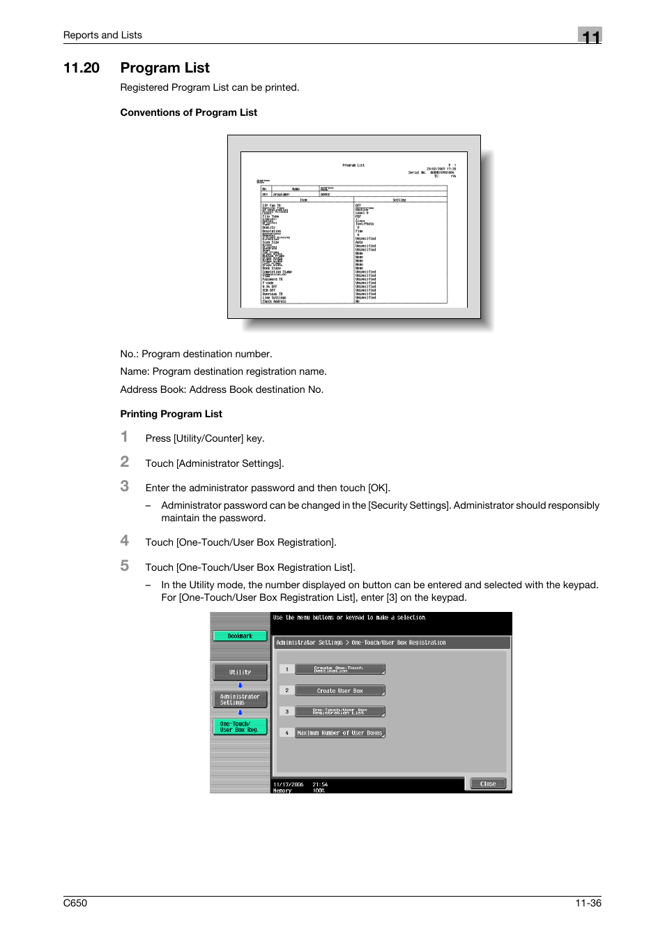 20 program list, Conventions of program list, Printing program list | Konica Minolta FK-502 User Manual | Page 343 / 361