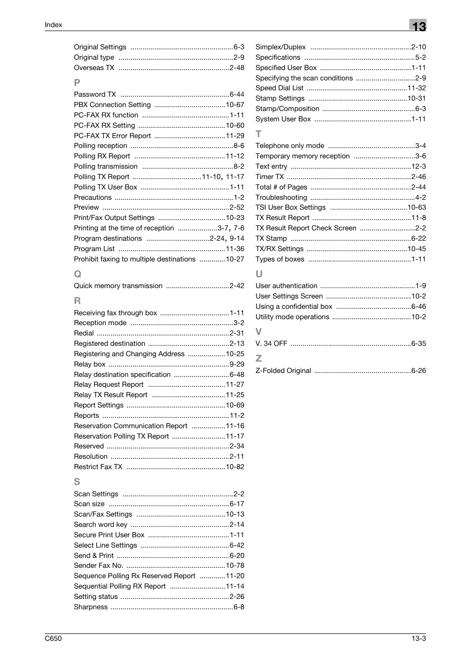 P to z | Konica Minolta FK-502 User Manual | Page 360 / 361