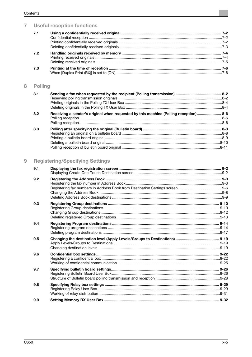 7useful reception functions, 8polling, 9registering/specifying settings | Konica Minolta FK-502 User Manual | Page 6 / 361