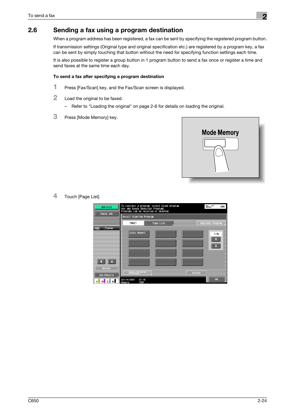 6 sending a fax using a program destination | Konica Minolta FK-502 User Manual | Page 66 / 361