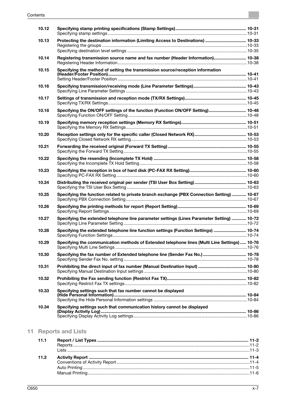 11 reports and lists | Konica Minolta FK-502 User Manual | Page 8 / 361