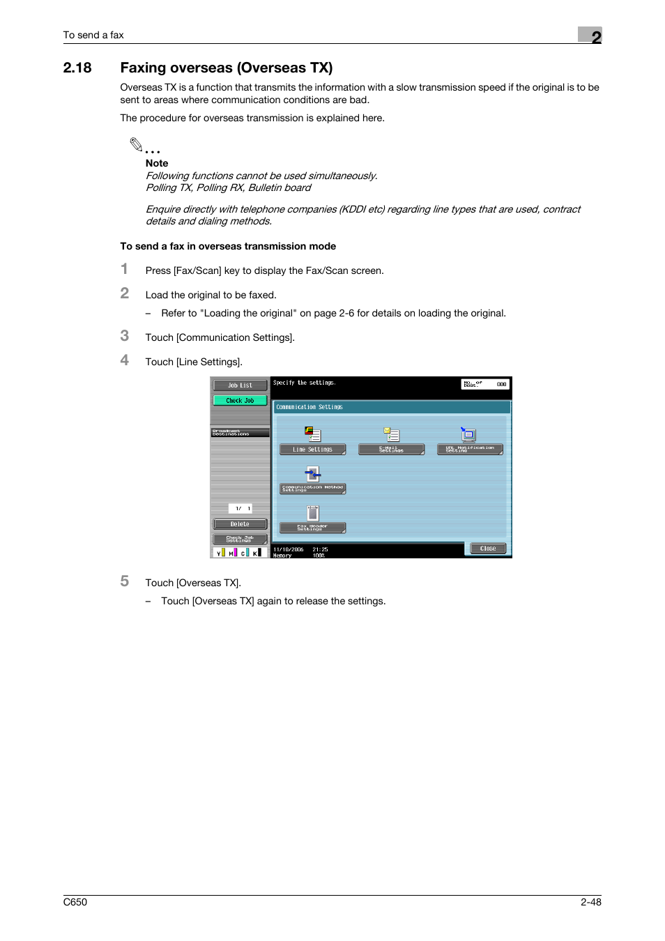 18 faxing overseas (overseas tx), To send a fax in overseas transmission mode | Konica Minolta FK-502 User Manual | Page 90 / 361