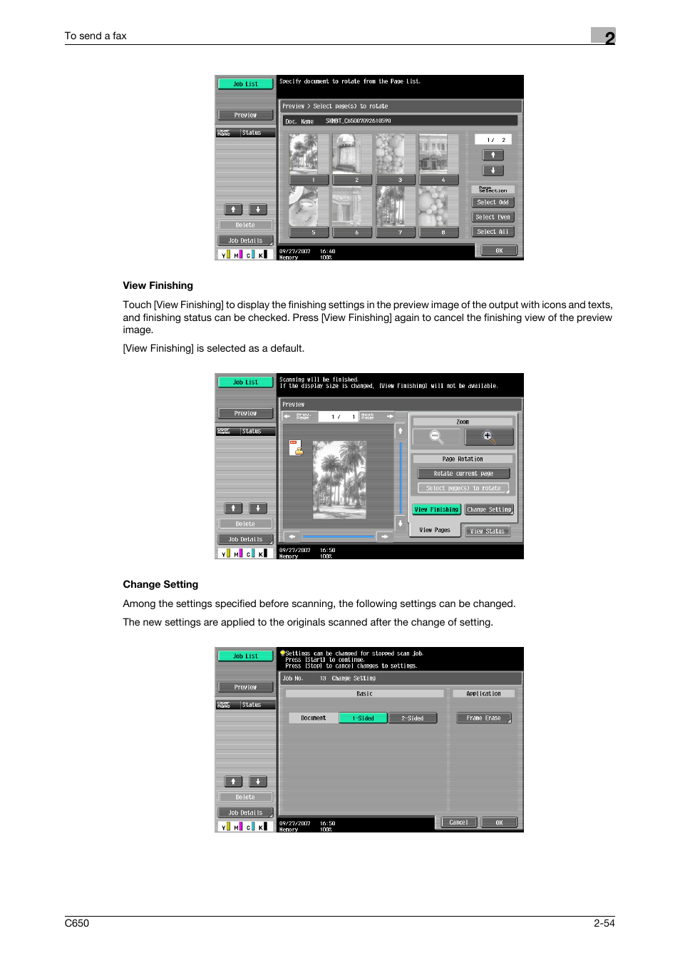 View finishing, Change setting, View finishing -54 change setting -54 | Konica Minolta FK-502 User Manual | Page 96 / 361