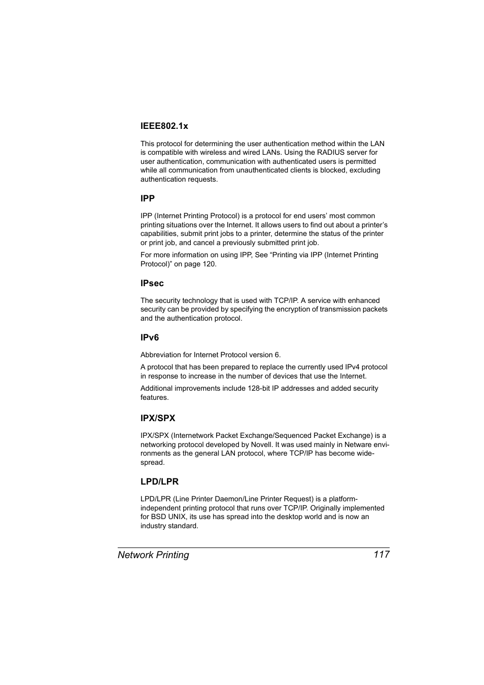 Ieee802.1x, Ipsec, Ipv6 | Ipx/spx, Lpd/lpr | Konica Minolta bizhub C20PX User Manual | Page 135 / 342