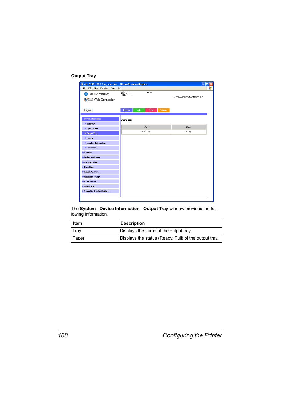 Configuring the printer 188 | Konica Minolta bizhub C20PX User Manual | Page 206 / 342