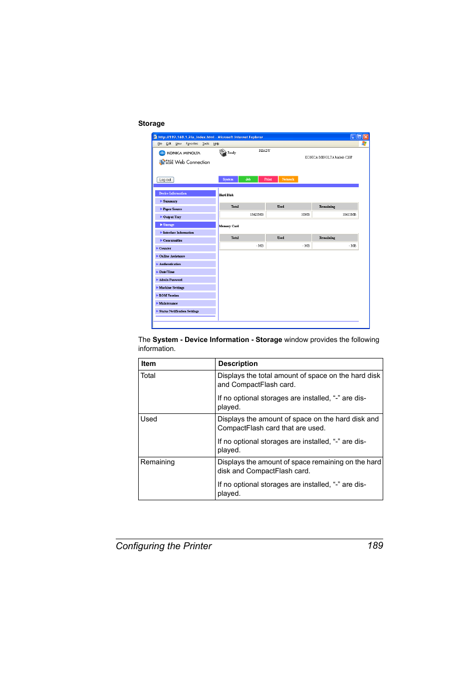 Configuring the printer 189 | Konica Minolta bizhub C20PX User Manual | Page 207 / 342