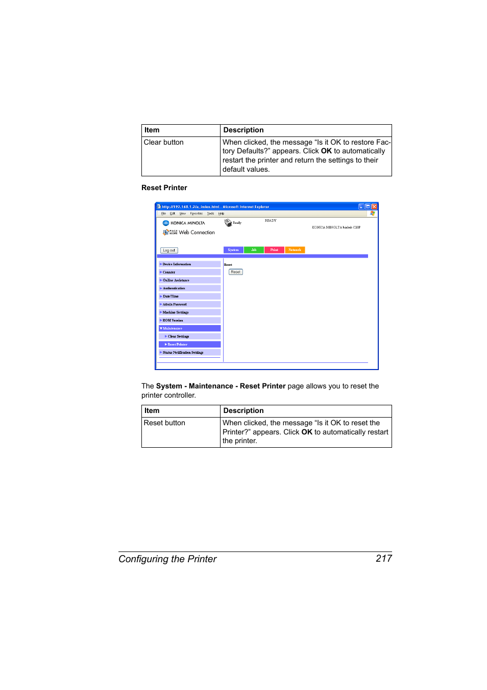 Configuring the printer 217 | Konica Minolta bizhub C20PX User Manual | Page 235 / 342