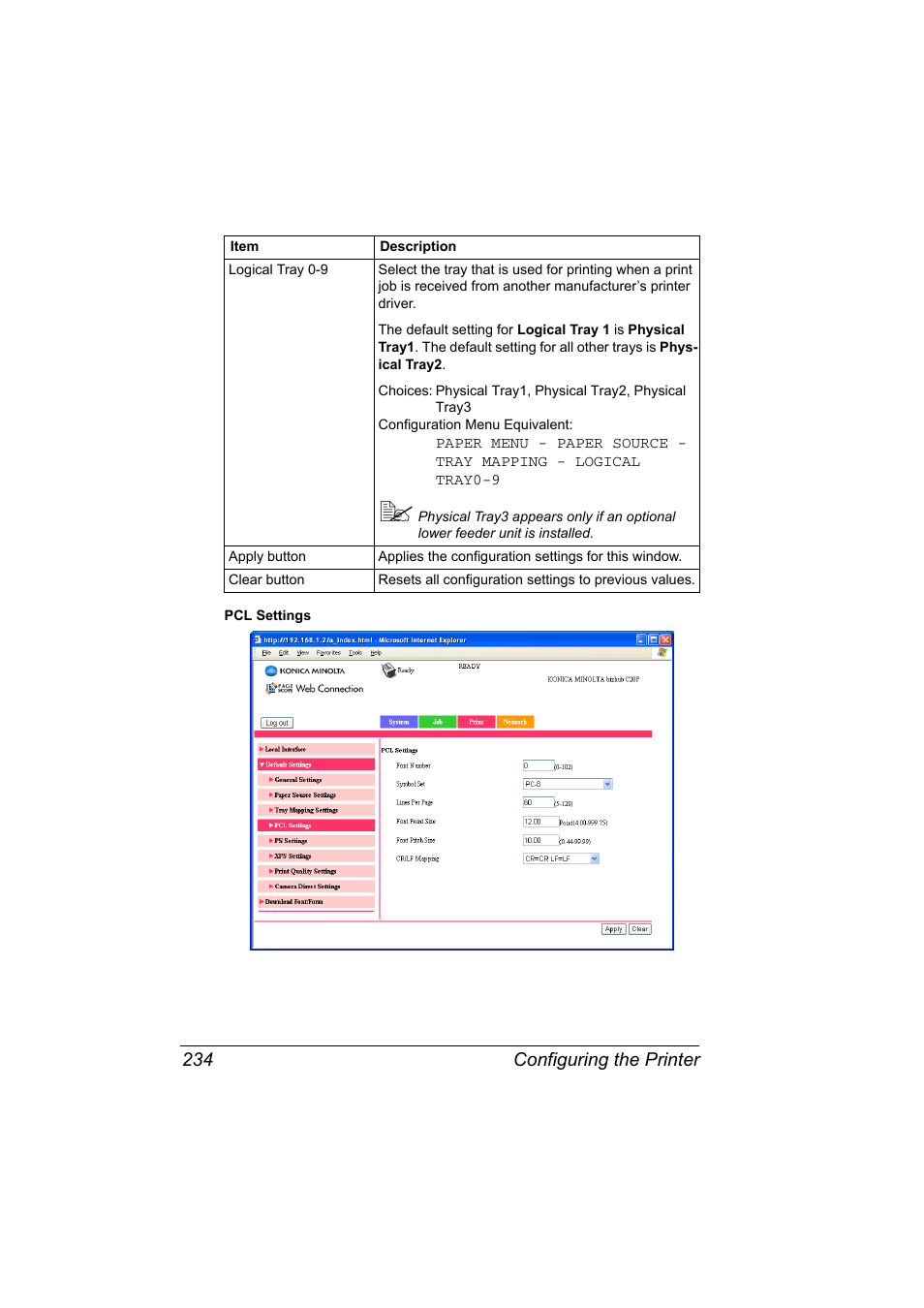 Configuring the printer 234 | Konica Minolta bizhub C20PX User Manual | Page 252 / 342