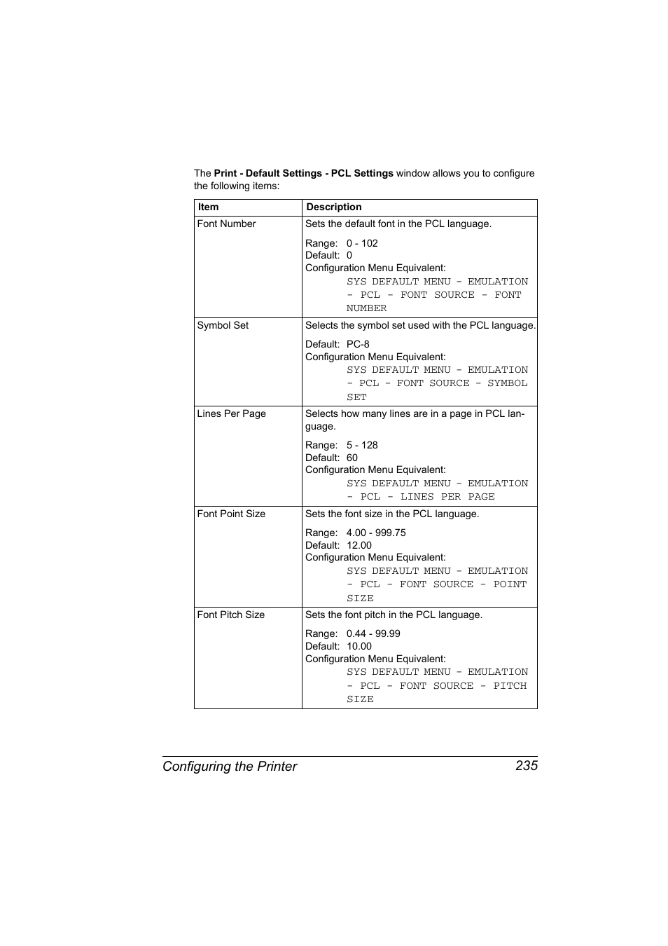 Configuring the printer 235 | Konica Minolta bizhub C20PX User Manual | Page 253 / 342