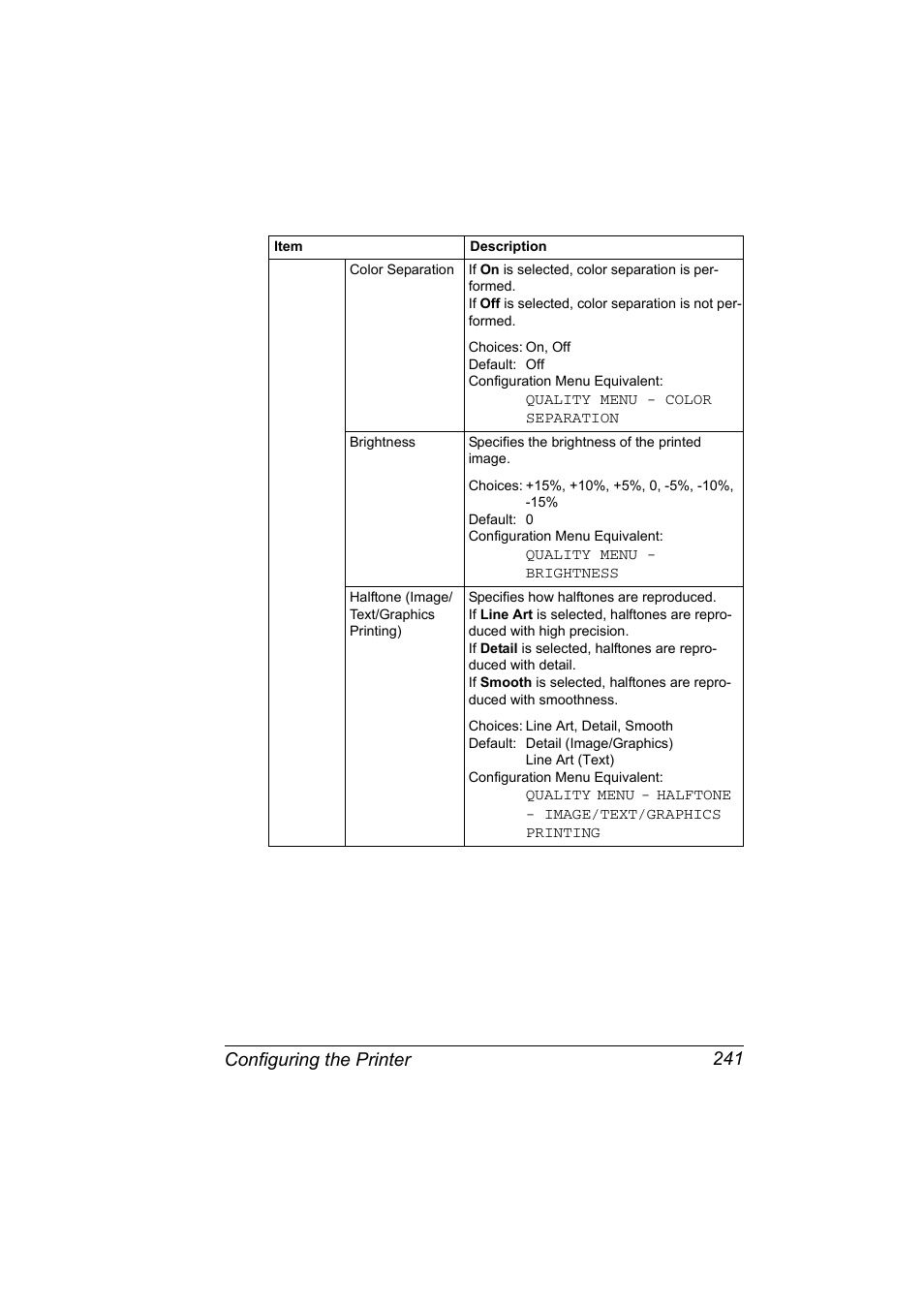 Configuring the printer 241 | Konica Minolta bizhub C20PX User Manual | Page 259 / 342