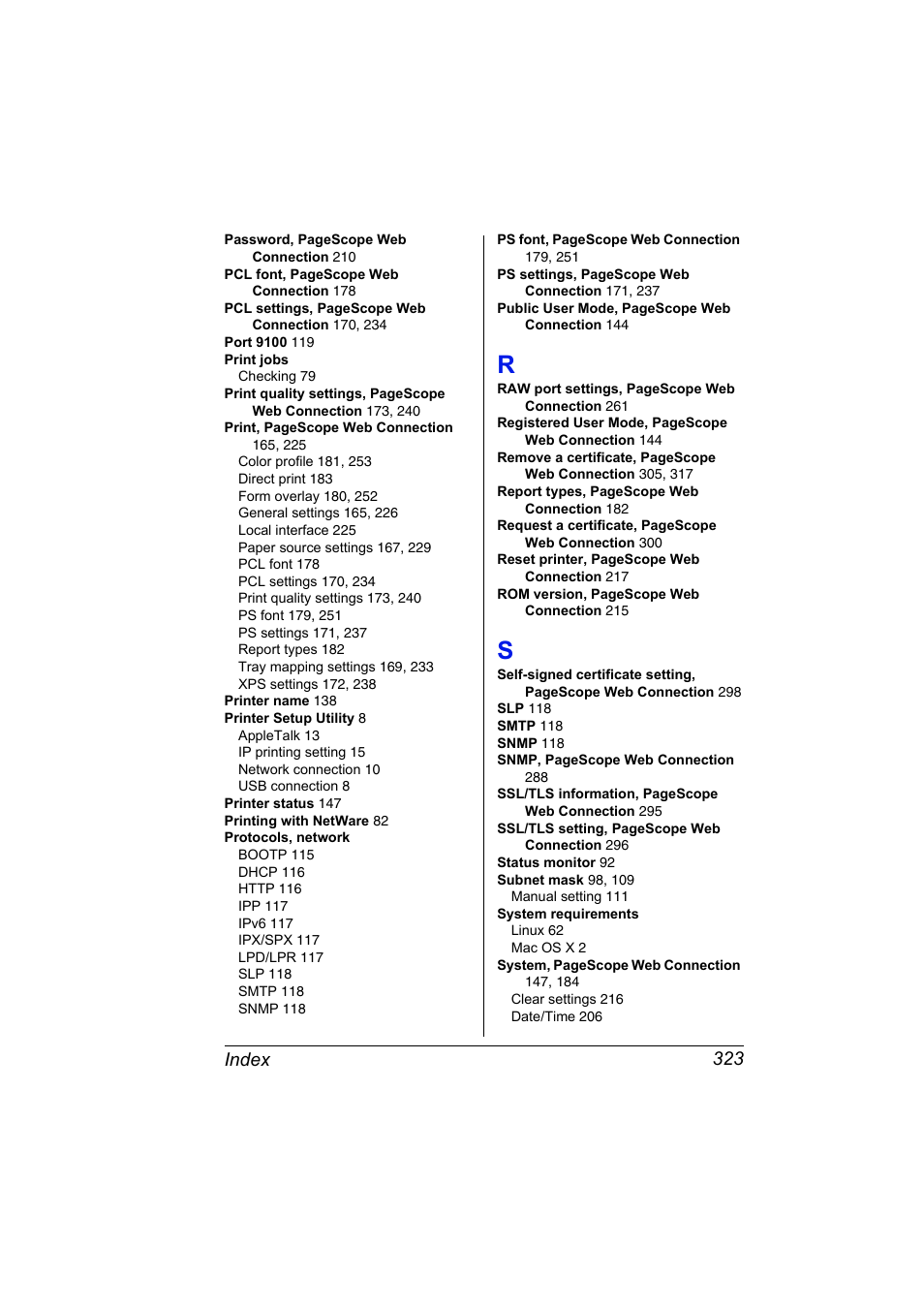 R to s, Index 323 | Konica Minolta bizhub C20PX User Manual | Page 341 / 342