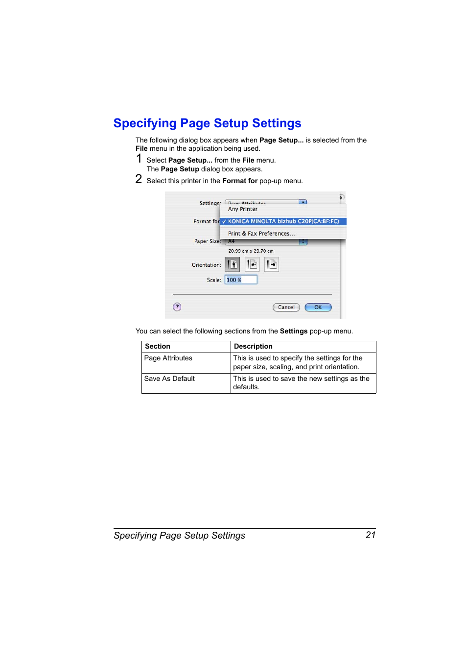 Specifying page setup settings | Konica Minolta bizhub C20PX User Manual | Page 39 / 342