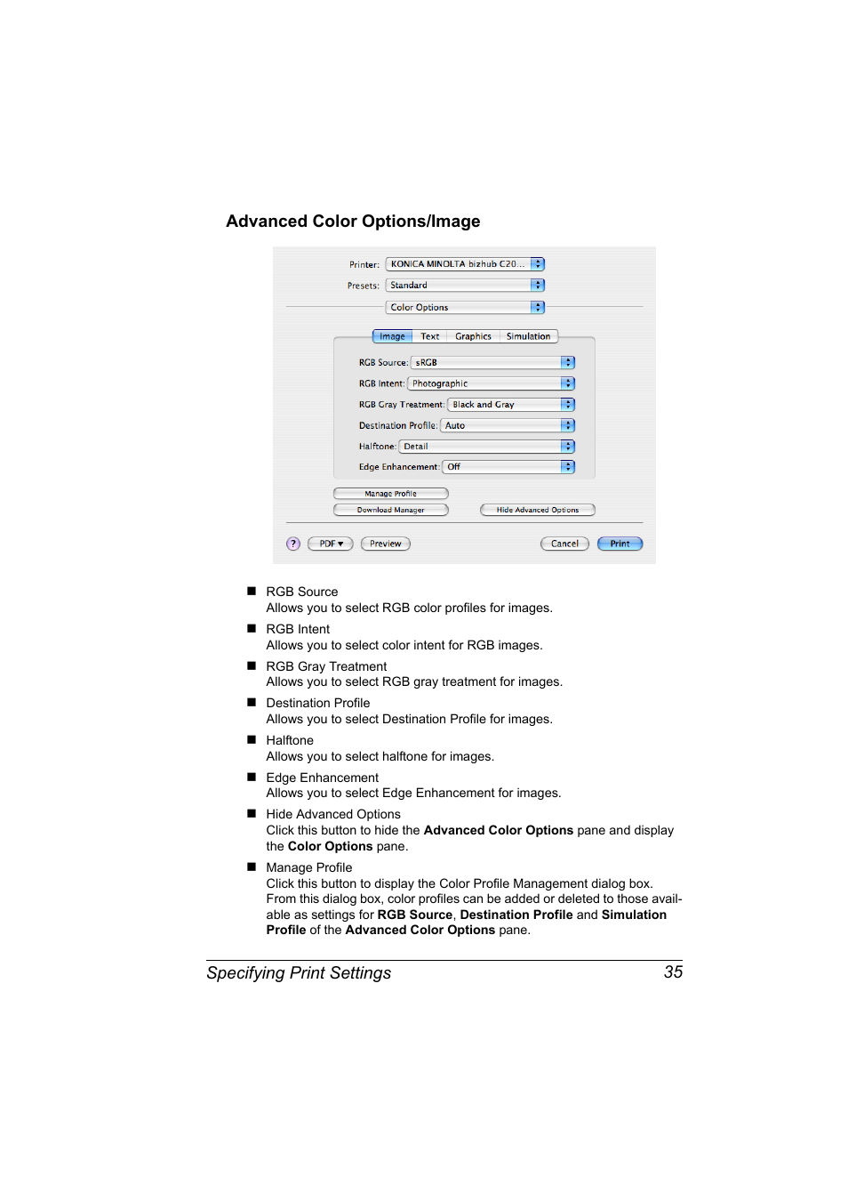 Advanced color options/image, Advanced color options/image 35 | Konica Minolta bizhub C20PX User Manual | Page 53 / 342