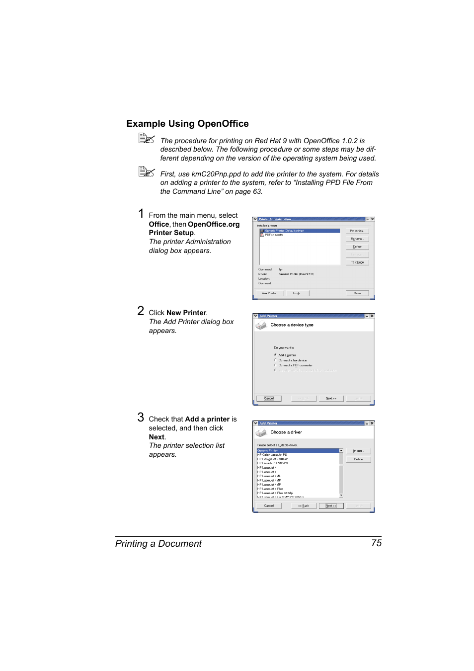 Example using openoffice, Example using openoffice 75 | Konica Minolta bizhub C20PX User Manual | Page 93 / 342