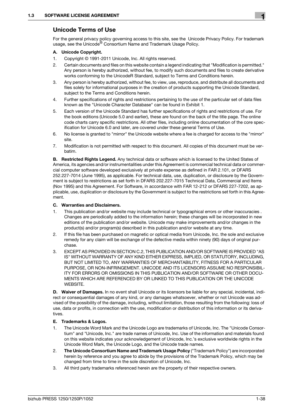 Unicode terms of use | Konica Minolta bizhub PRESS 1250P User Manual | Page 39 / 90