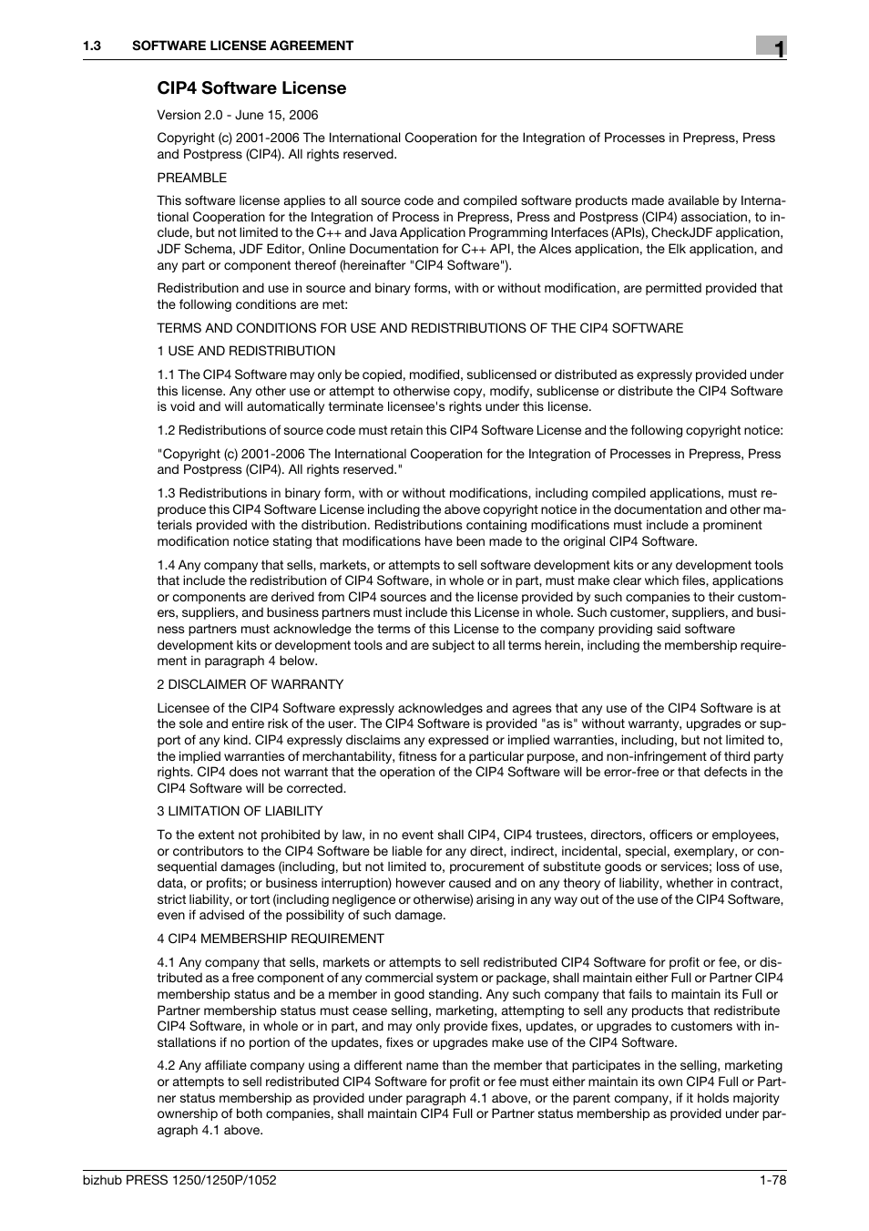 Cip4 software license | Konica Minolta bizhub PRESS 1250P User Manual | Page 79 / 90