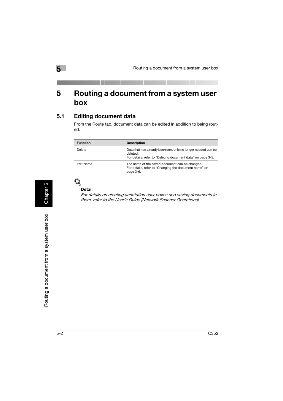 5 routing a document from a system user box, 1 editing document data, Routing a document from a system user box | Editing document data -2, 5routing a document from a system user box | Konica Minolta bizhub C352 User Manual | Page 109 / 198