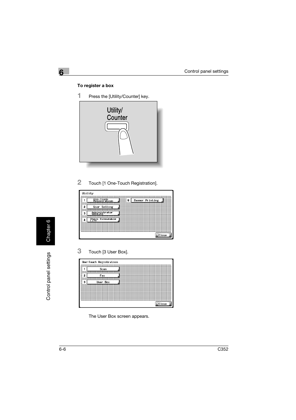 To register a box, To register a box -6, Utility/ counter | Konica Minolta bizhub C352 User Manual | Page 135 / 198