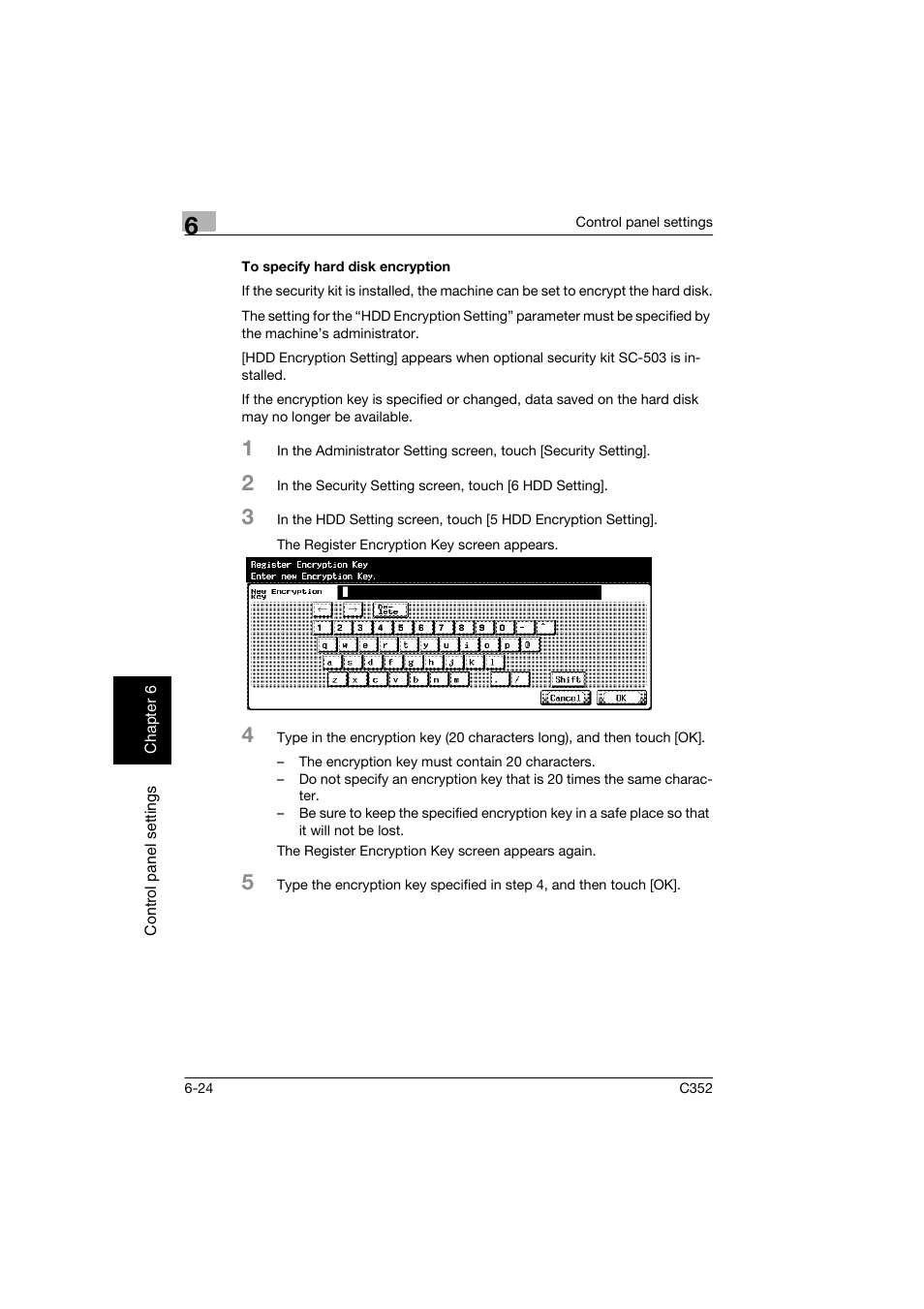 To specify hard disk encryption, To specify hard disk encryption -24 | Konica Minolta bizhub C352 User Manual | Page 153 / 198