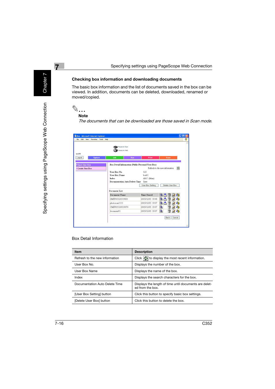 Checking box information and downloading documents | Konica Minolta bizhub C352 User Manual | Page 173 / 198