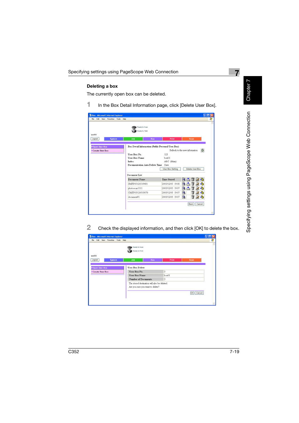 Deleting a box, Deleting a box -19 | Konica Minolta bizhub C352 User Manual | Page 176 / 198