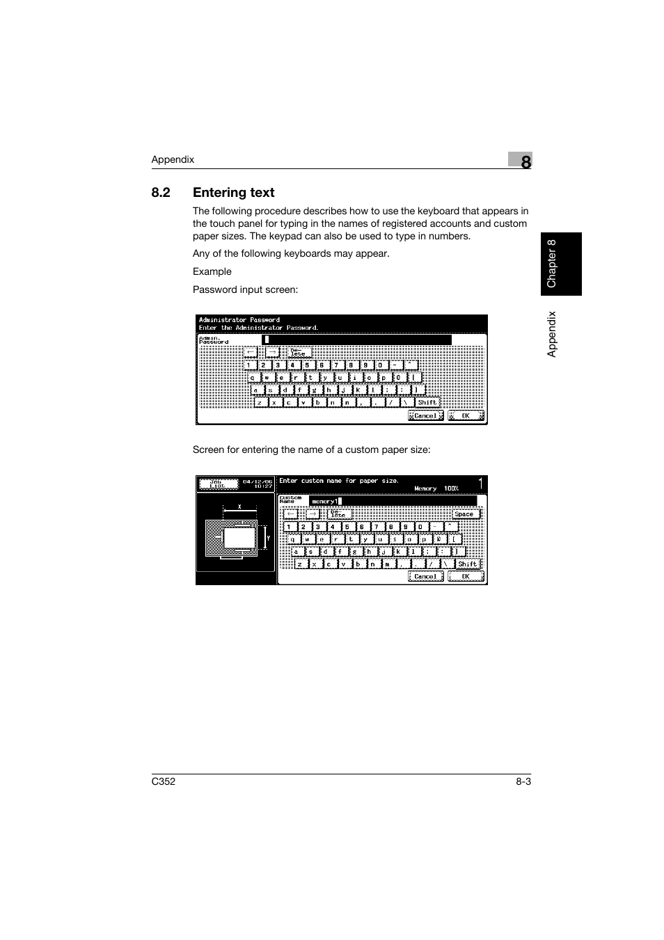 2 entering text, Entering text -3 | Konica Minolta bizhub C352 User Manual | Page 188 / 198