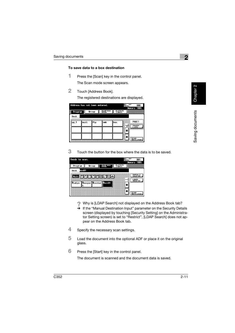 To save data to a box destination, To save data to a box destination -11 | Konica Minolta bizhub C352 User Manual | Page 34 / 198