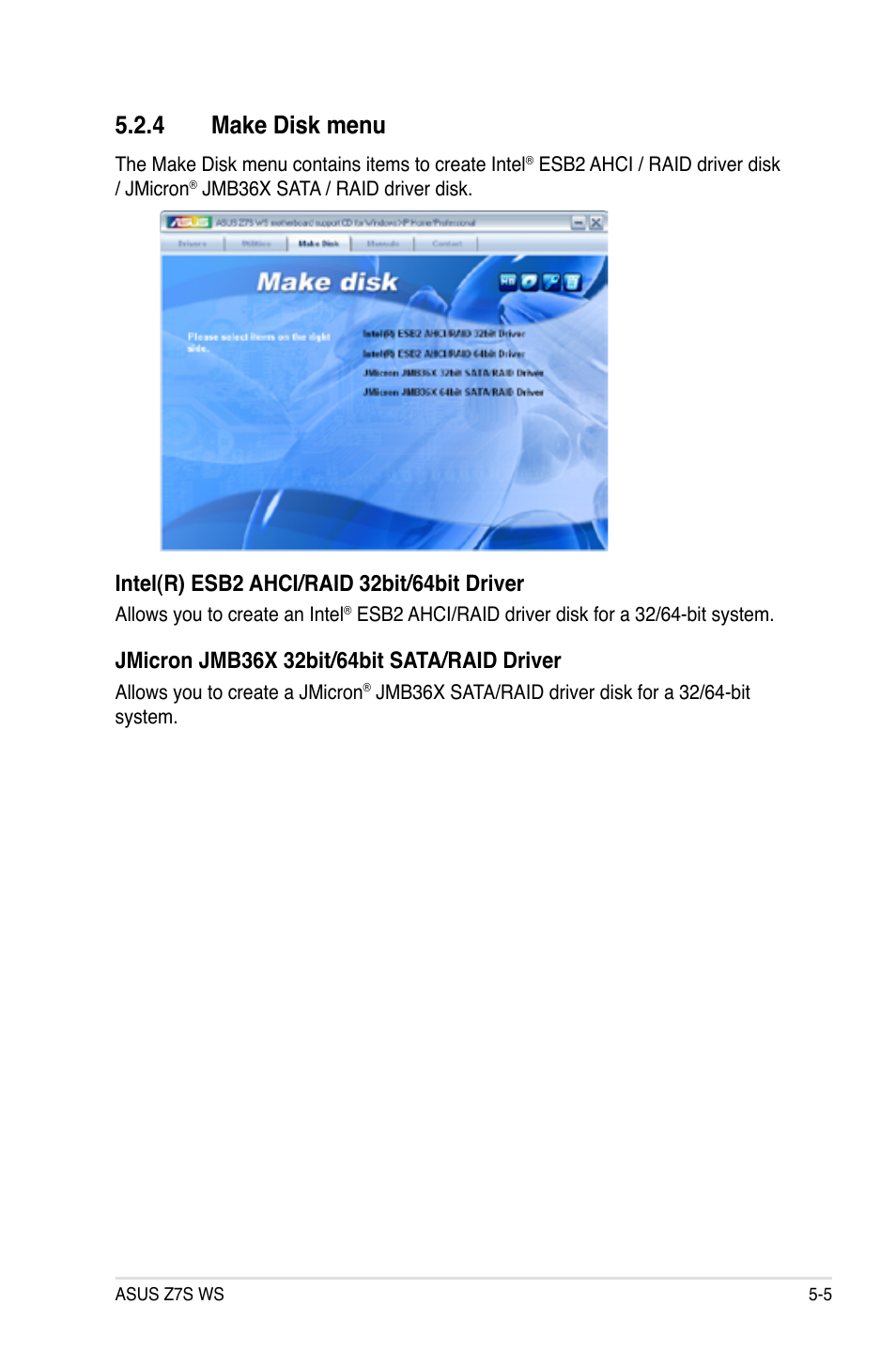 4 make disk menu, Make disk menu -5 | Asus Z7S WS User Manual | Page 115 / 156