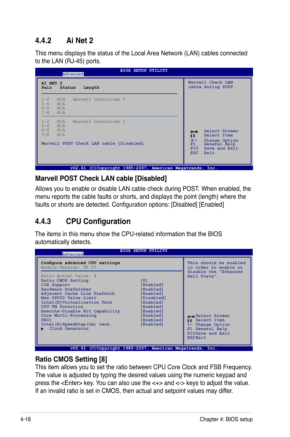 2 ai net 2, 3 cpu configuration, Ai net 2 -18 | Cpu configuration -18, Marvell post check lan cable [disabled, Ratio cmos setting [8 | Asus Z7S WS User Manual | Page 90 / 156