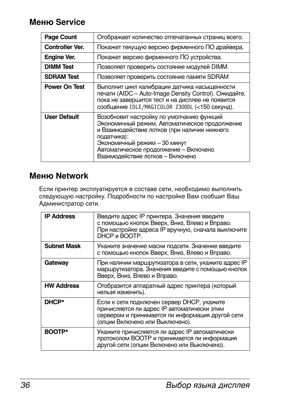 Service 36 network 36, 36 service network | Konica Minolta MAGICOLOR 2300 User Manual | Page 44 / 172