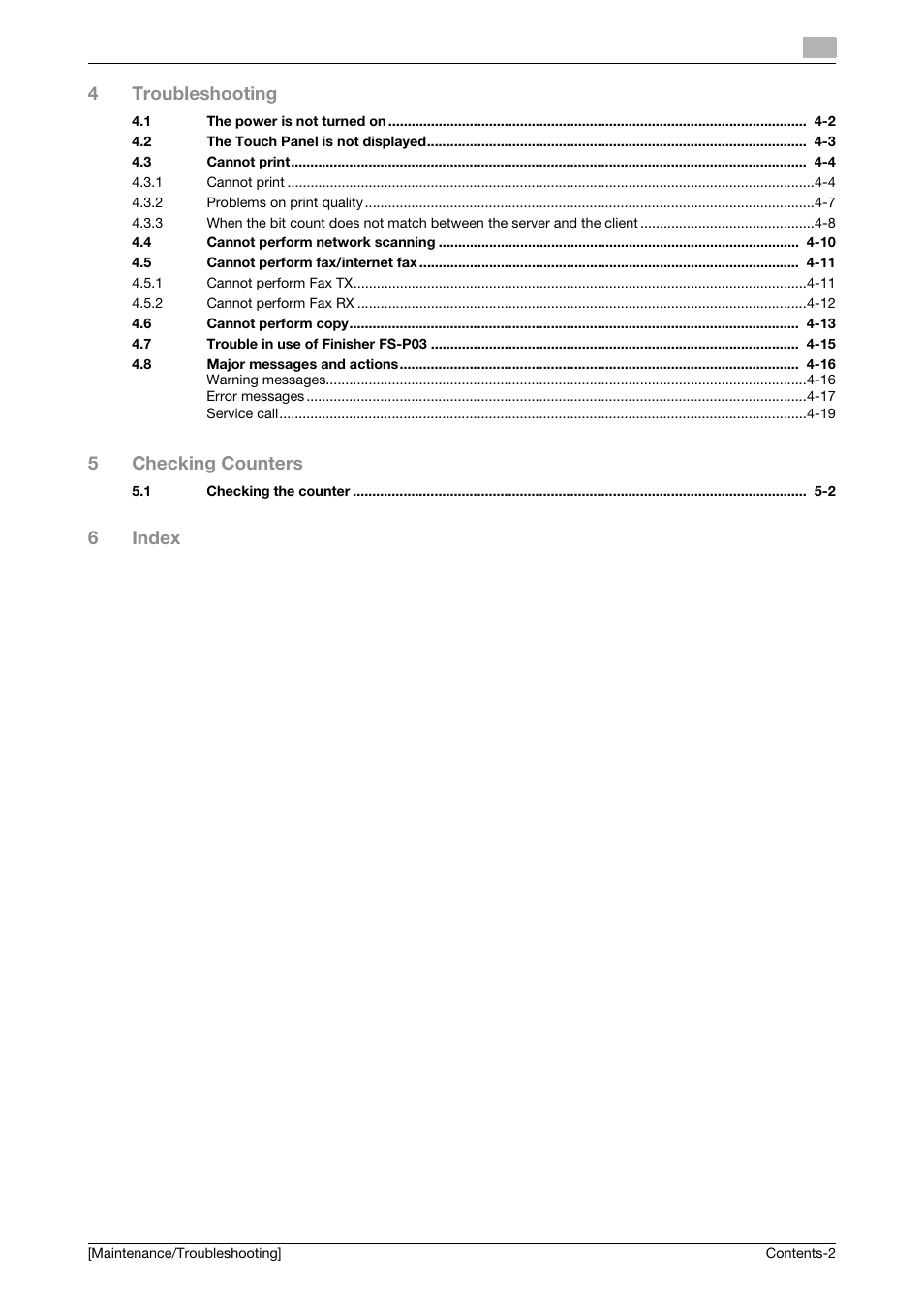 4troubleshooting, 5checking counters, 6index | Konica Minolta bizhub C3850 User Manual | Page 3 / 82