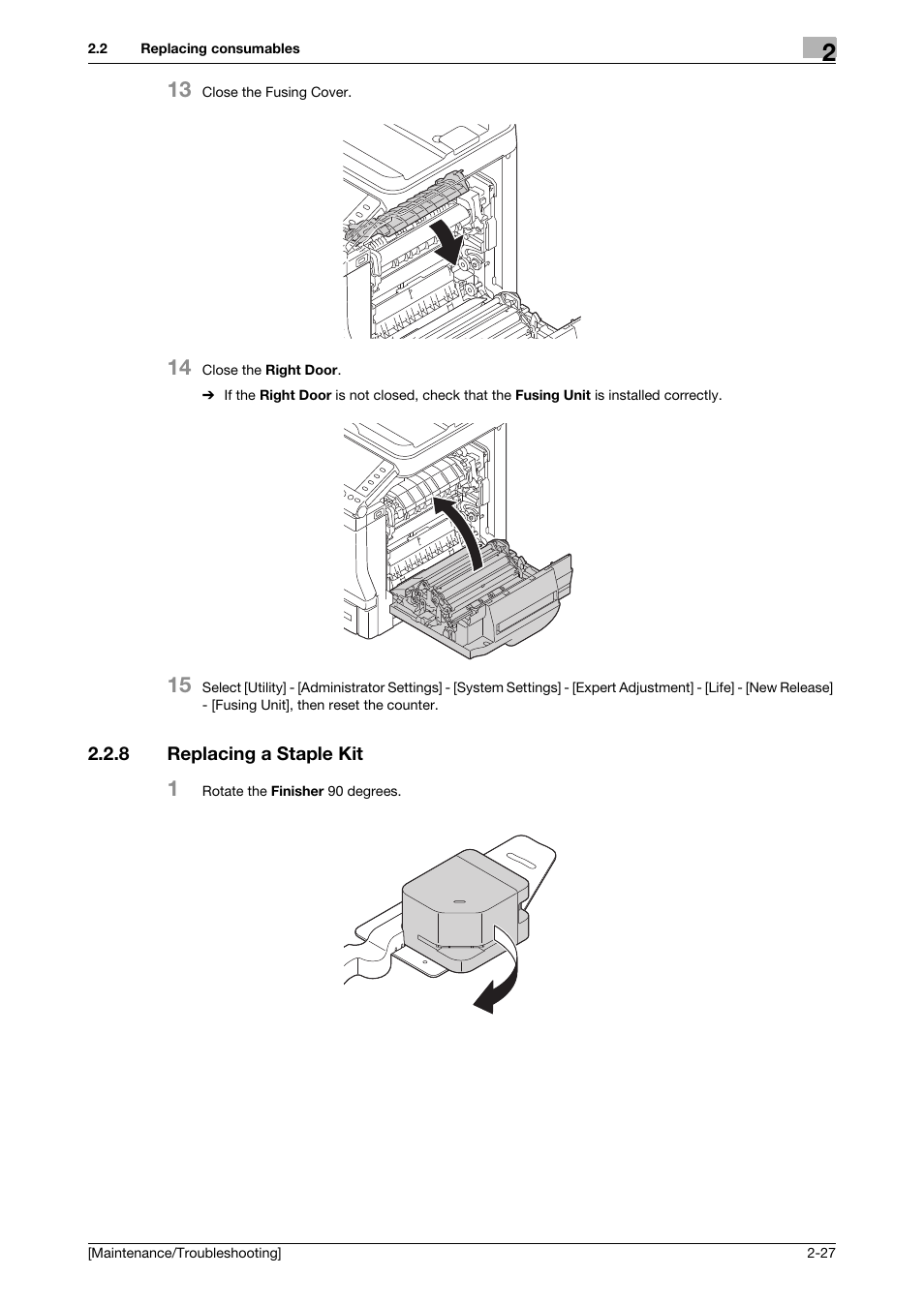 8 replacing a staple kit, Replacing a staple kit -27 | Konica Minolta bizhub C3850 User Manual | Page 39 / 82