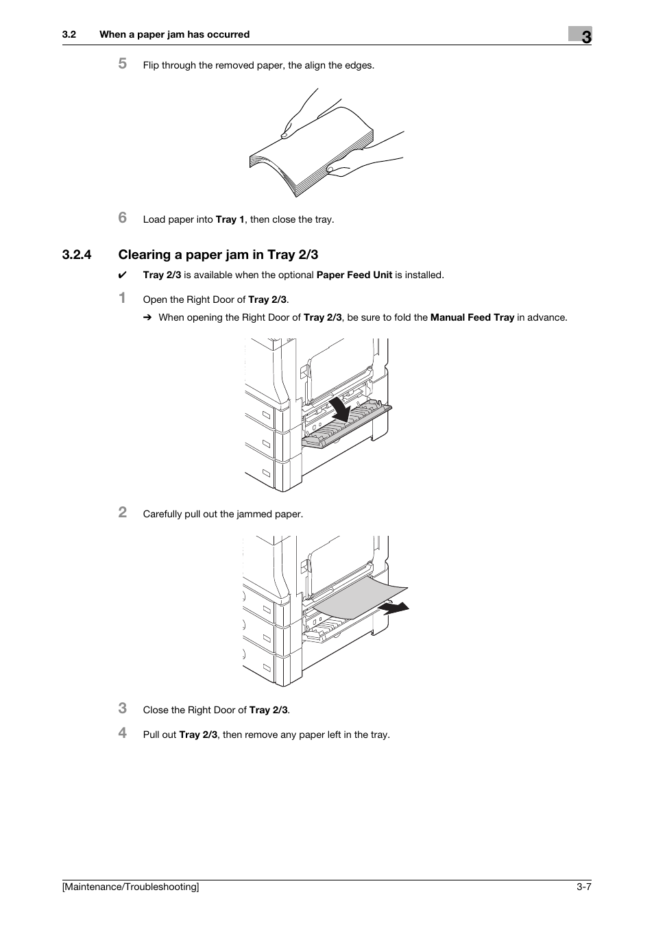 4 clearing a paper jam in tray 2/3, Clearing a paper jam in tray 2/3 -7 | Konica Minolta bizhub C3850 User Manual | Page 48 / 82