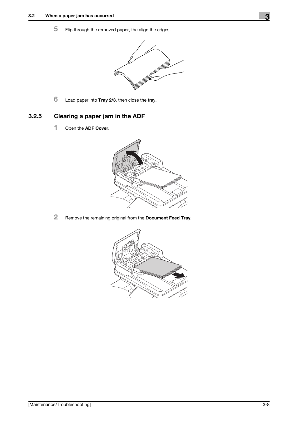 5 clearing a paper jam in the adf, Clearing a paper jam in the adf -8 | Konica Minolta bizhub C3850 User Manual | Page 49 / 82