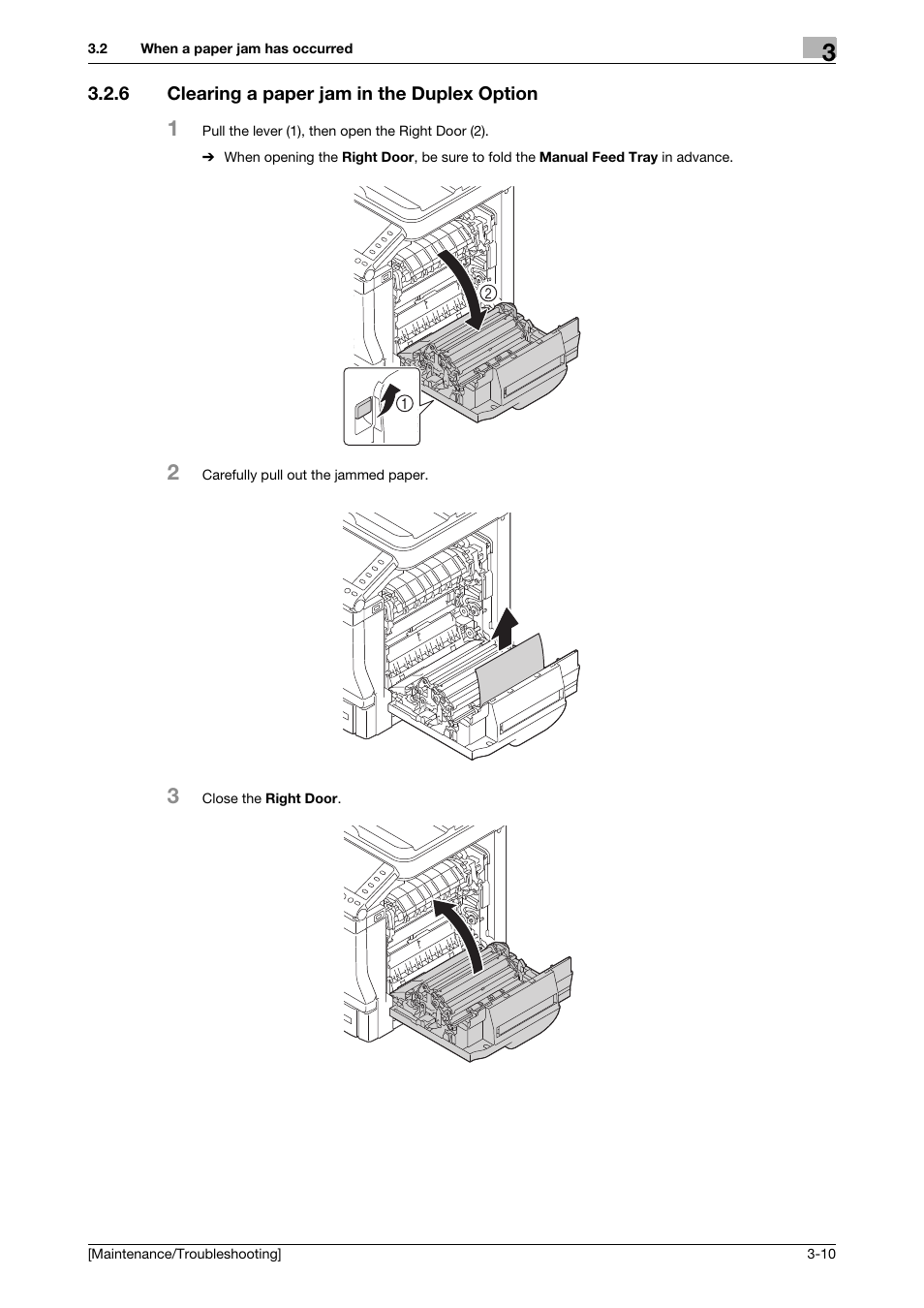 6 clearing a paper jam in the duplex option, Clearing a paper jam in the duplex option -10 | Konica Minolta bizhub C3850 User Manual | Page 51 / 82