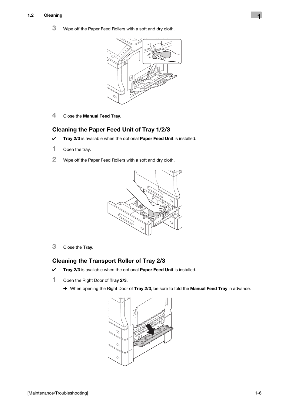 Cleaning the paper feed unit of tray 1/2/3, Cleaning the transport roller of tray 2/3 | Konica Minolta bizhub C3850 User Manual | Page 9 / 82