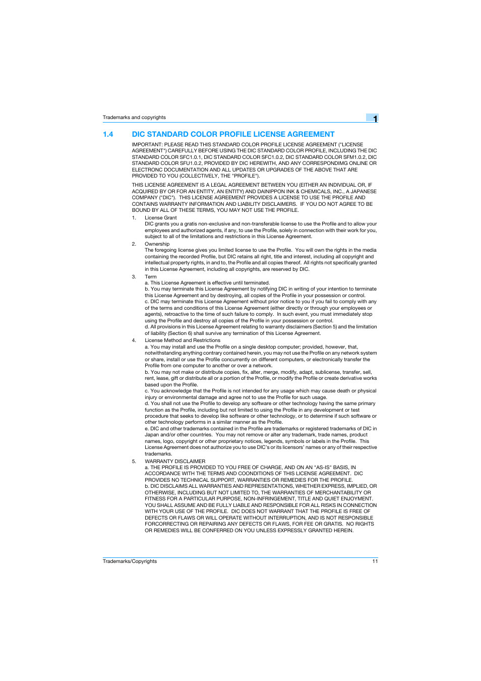 4 dic standard color profile license agreement | Konica Minolta bizhub C353 User Manual | Page 12 / 14