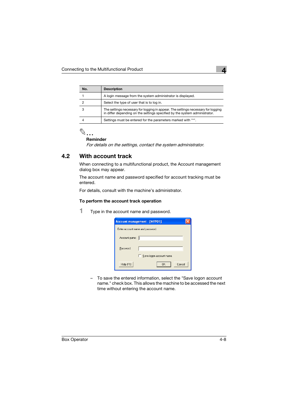 2 with account track, To perform the account track operation, With account track -8 | To perform the account track operation -8 | Konica Minolta PageScope Box Operator User Manual | Page 25 / 71