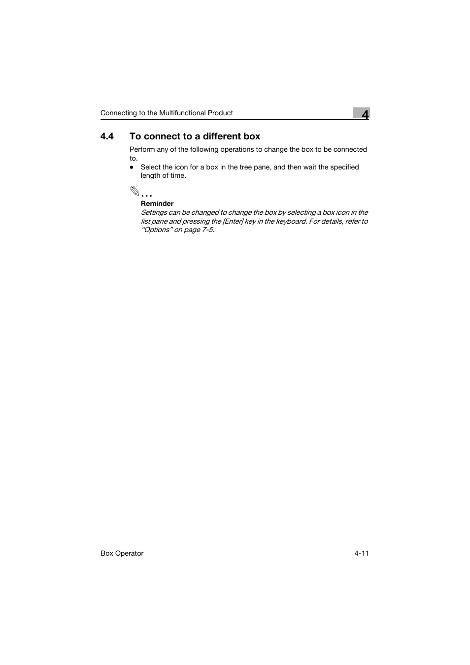 4 to connect to a different box, To connect to a different box -11 | Konica Minolta PageScope Box Operator User Manual | Page 28 / 71