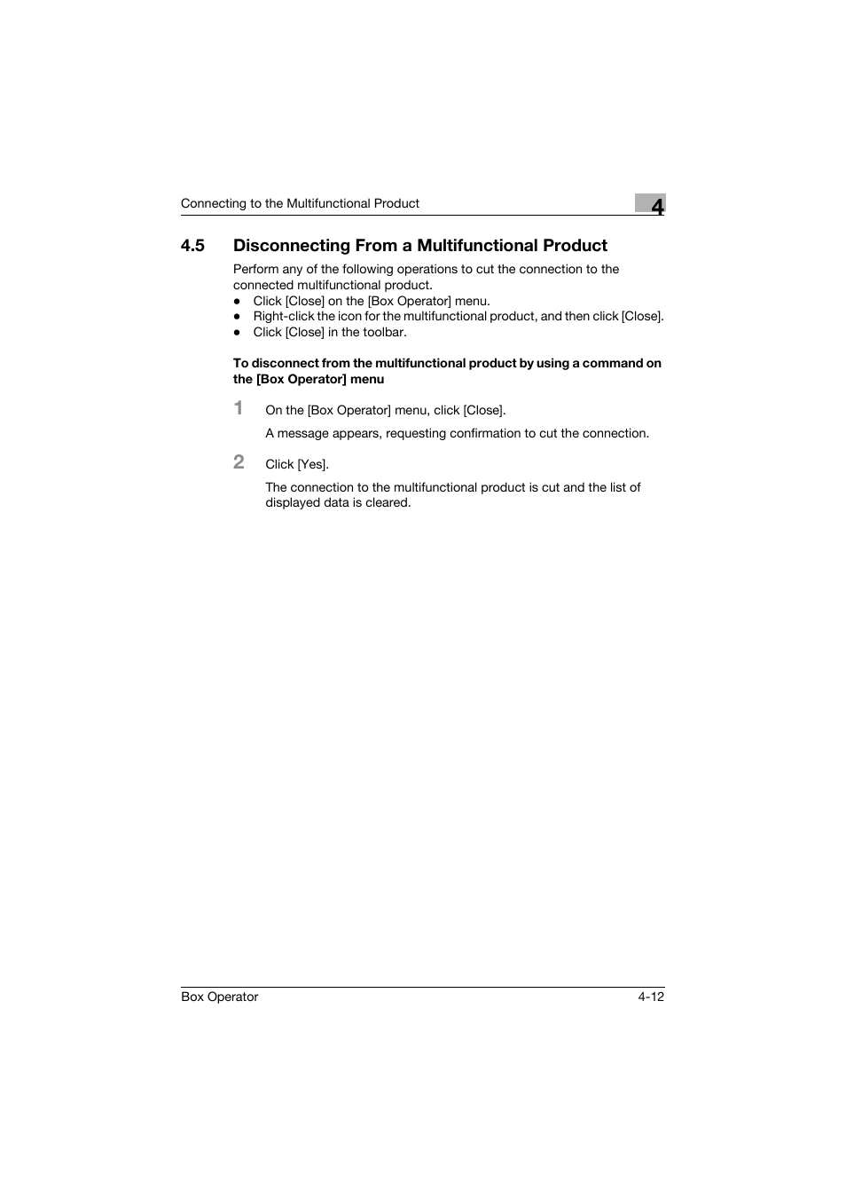 5 disconnecting from a multifunctional product, Disconnecting from a multifunctional product -12 | Konica Minolta PageScope Box Operator User Manual | Page 29 / 71