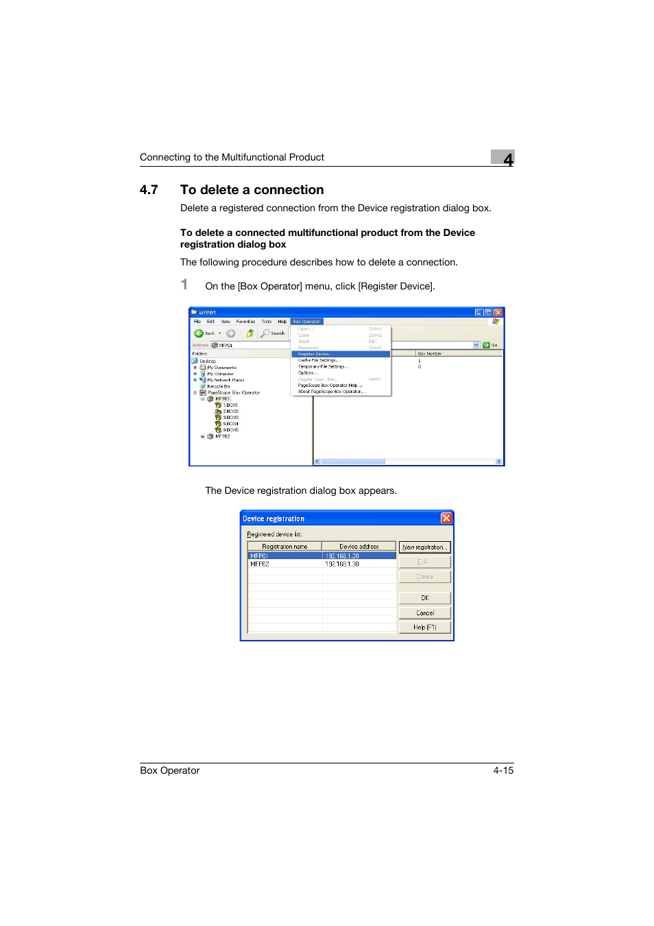 7 to delete a connection, To delete a connection -15 | Konica Minolta PageScope Box Operator User Manual | Page 32 / 71