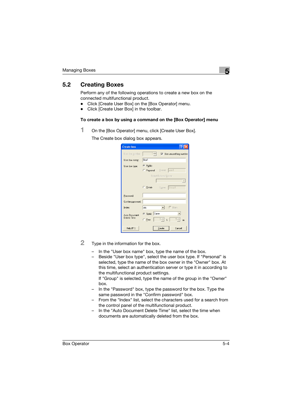 2 creating boxes, Creating boxes -4 | Konica Minolta PageScope Box Operator User Manual | Page 37 / 71