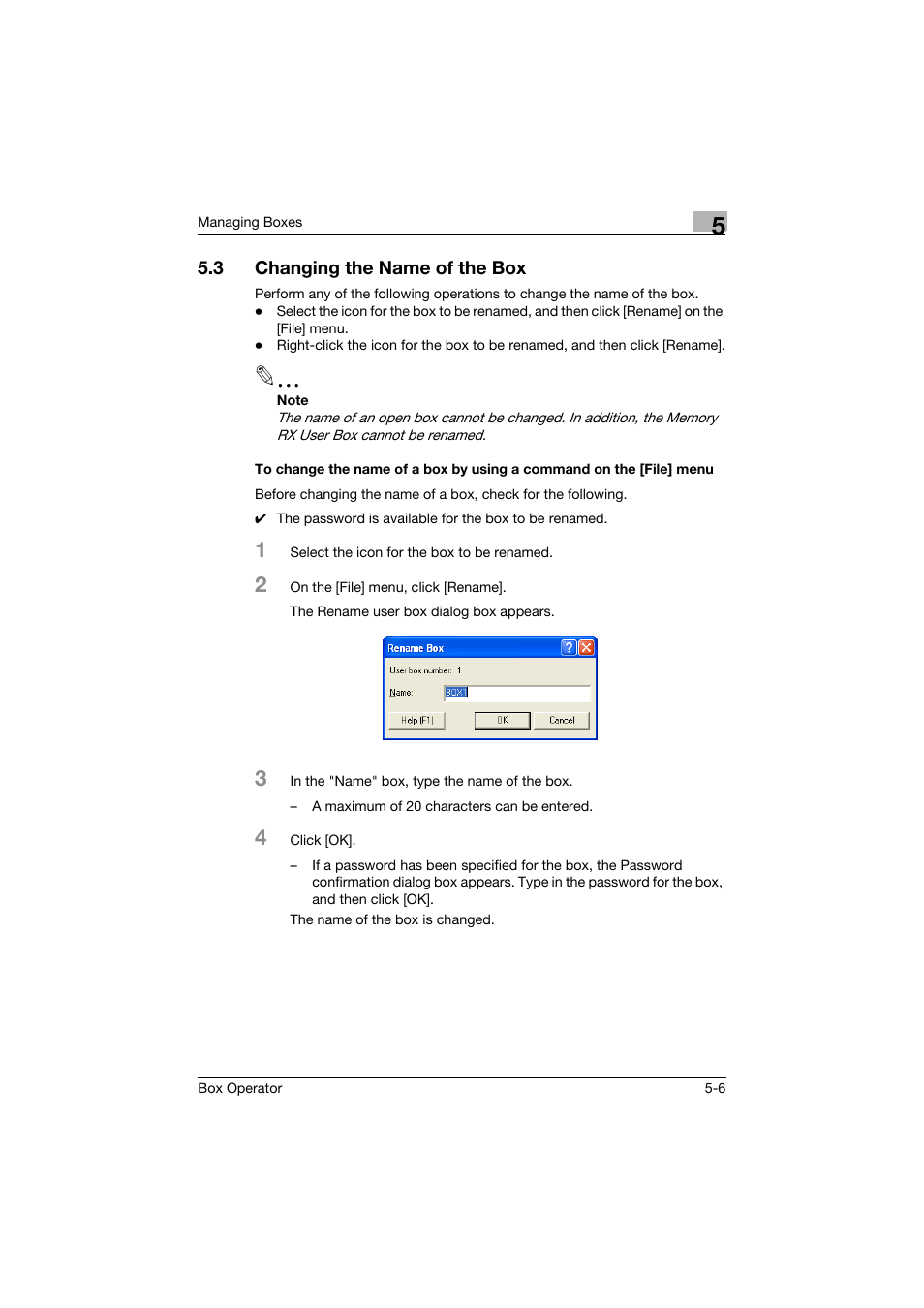 3 changing the name of the box, Changing the name of the box -6 | Konica Minolta PageScope Box Operator User Manual | Page 39 / 71