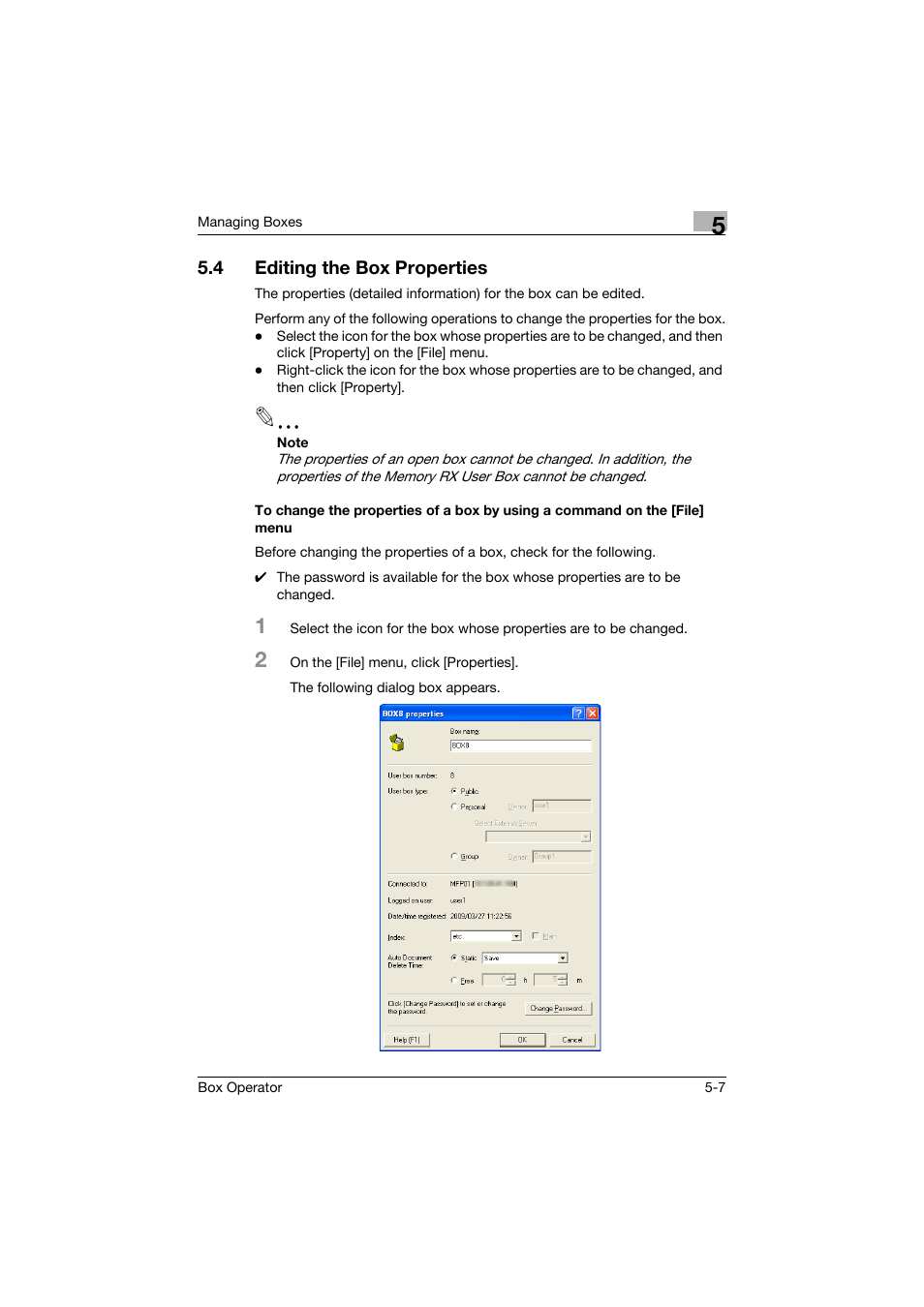 4 editing the box properties, Editing the box properties -7 | Konica Minolta PageScope Box Operator User Manual | Page 40 / 71