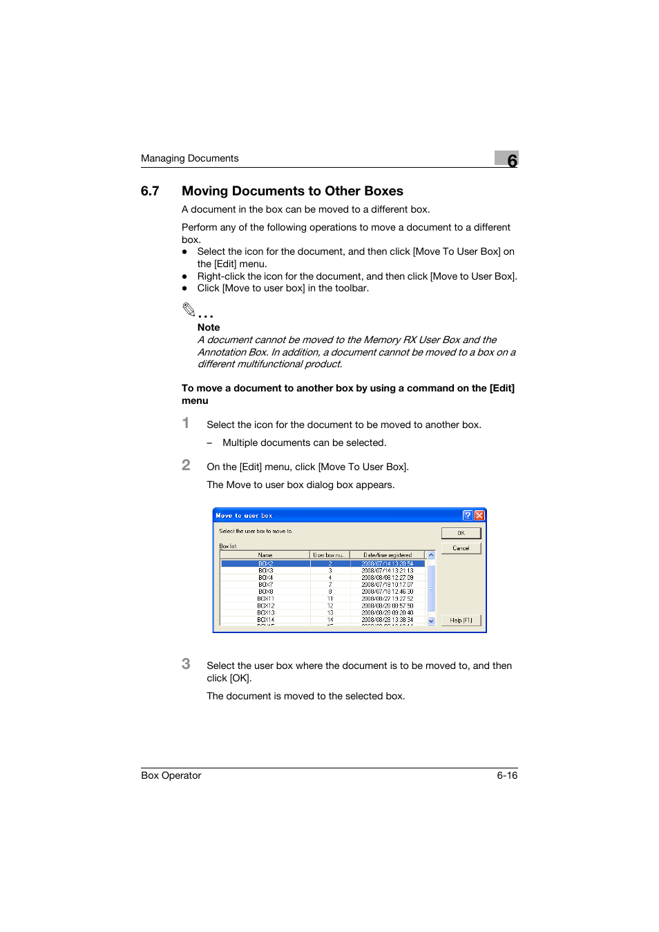 7 moving documents to other boxes, Moving documents to other boxes -16 | Konica Minolta PageScope Box Operator User Manual | Page 58 / 71