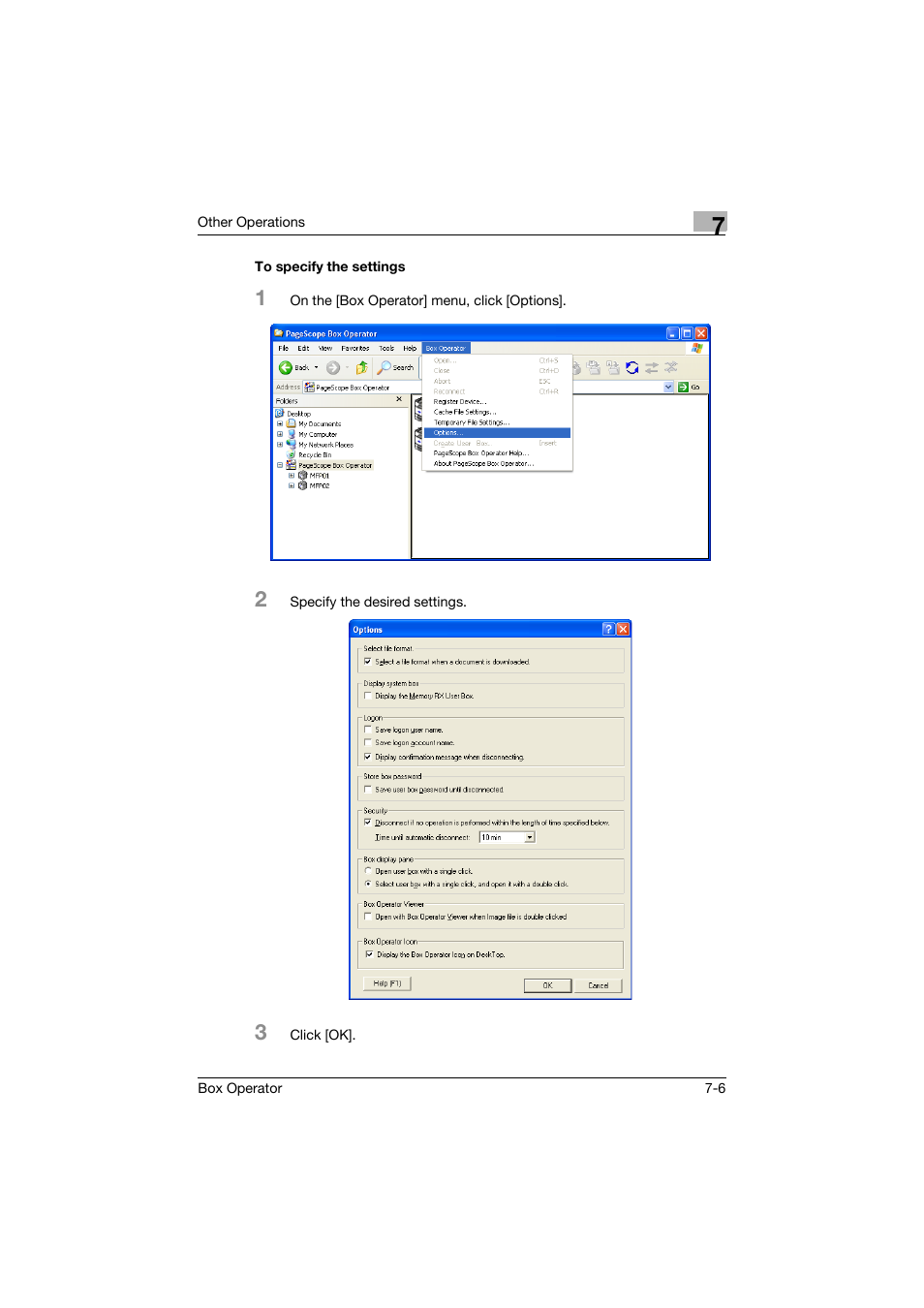 To specify the settings, To specify the settings -6 | Konica Minolta PageScope Box Operator User Manual | Page 70 / 71